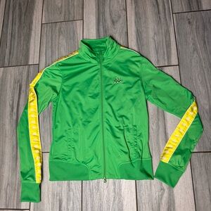 Women’s Kappa Green & Yellow Track Jacket Logo Tapping On Sleeve Size Medium